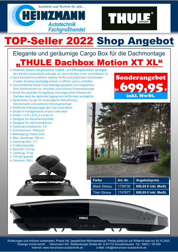 TOP-Seller 2022 Shop Angebot +++ Elegante und geräumige Cargo Box für die Dachmontage „THULE Dachbox Motion XT XL“